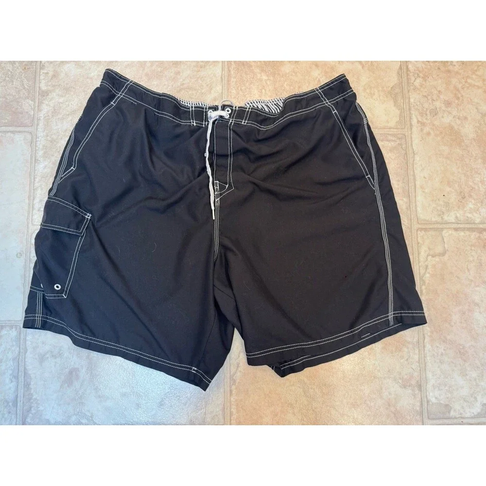 Route 66 Men’s 3XL Black Board Shorts Swim Trunks Cargo Pocket Drawstring